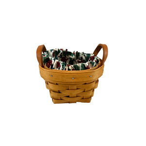 1995 Longaberger Thyme Basket w/Holly Liner & Protector 4.5"RD x 3"H